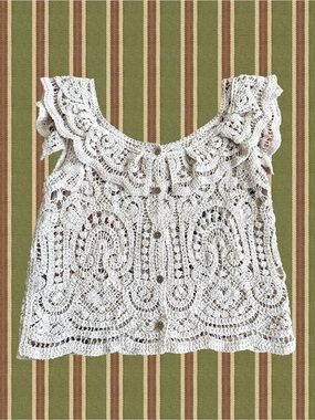 Crocheted Ruffle-Neck Camisole Tank - Cream